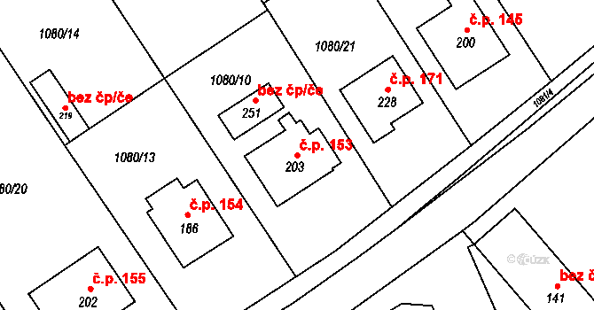 Výčapy 153 na parcele st. 203 v KÚ Výčapy, Katastrální mapa