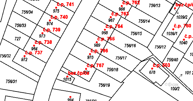 Líbeznice 766 na parcele st. 970 v KÚ Líbeznice, Katastrální mapa