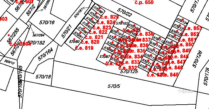 Vyškov-Předměstí 826, Vyškov na parcele st. 570/97 v KÚ Vyškov, Katastrální mapa