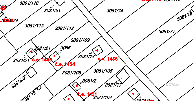 Kadaň 1435 na parcele st. 3081/18 v KÚ Kadaň, Katastrální mapa