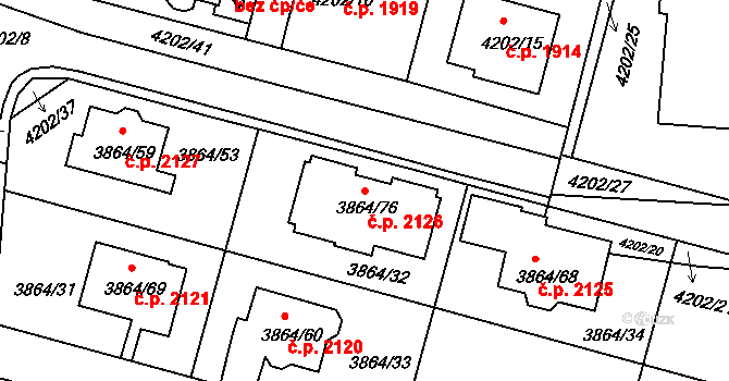 Předměstí 2126, Litoměřice na parcele st. 3864/76 v KÚ Litoměřice, Katastrální mapa
