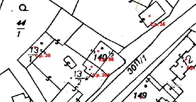 Poříčí nad Sázavou 68 na parcele st. 140 v KÚ Poříčí nad Sázavou, Katastrální mapa