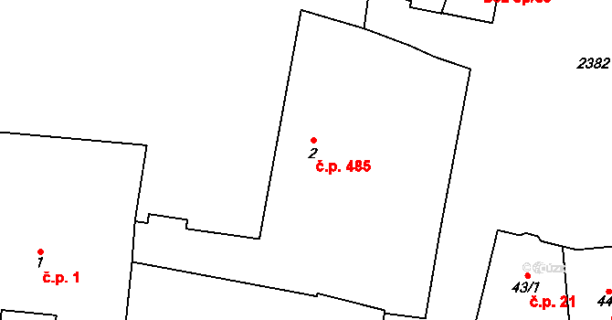 Kunratice 485, Praha na parcele st. 2 v KÚ Kunratice, Katastrální mapa