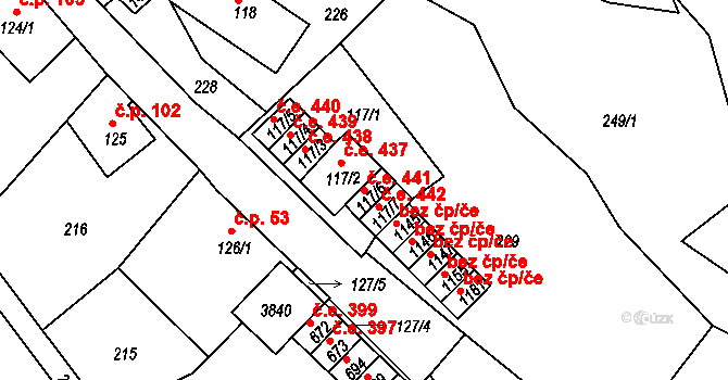 Krupka 441 na parcele st. 117/6 v KÚ Krupka, Katastrální mapa