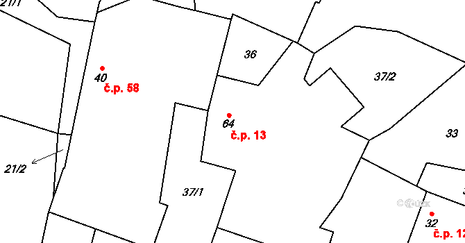 Líšnice 13, Sepekov na parcele st. 64 v KÚ Líšnice u Sepekova, Katastrální mapa