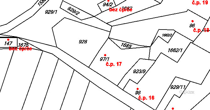 Veselíčko 17, Žďár nad Sázavou na parcele st. 97/1 v KÚ Veselíčko u Žďáru nad Sázavou, Katastrální mapa