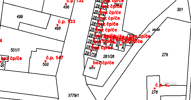 Kutná Hora 39460487 na parcele st. 281/19 v KÚ Kutná Hora, Katastrální mapa