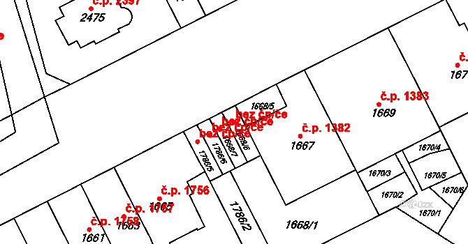 Praha 40396487 na parcele st. 1668/6 v KÚ Smíchov, Katastrální mapa