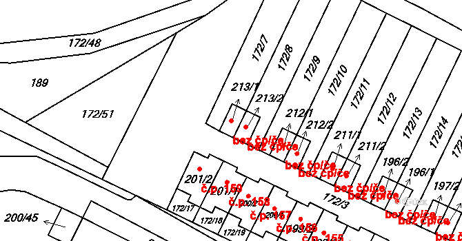 Katusice 42149487 na parcele st. 213/1 v KÚ Katusice, Katastrální mapa
