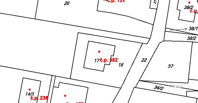 Děhylov 182 na parcele st. 17 v KÚ Děhylov, Katastrální mapa