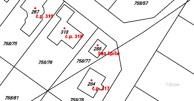 Dolní Pěna 43457487 na parcele st. 285 v KÚ Dolní Pěna, Katastrální mapa