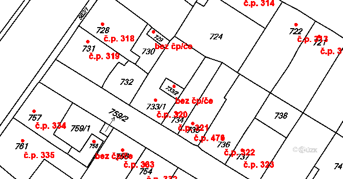 Kosmonosy 45280487 na parcele st. 733/2 v KÚ Kosmonosy, Katastrální mapa