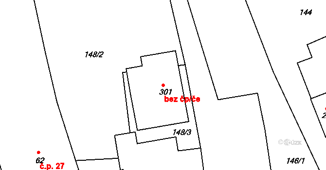 Bačetín 50203487 na parcele st. 301 v KÚ Bačetín, Katastrální mapa