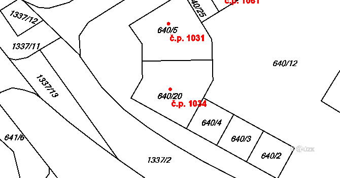 Valtice 1034 na parcele st. 640/20 v KÚ Valtice, Katastrální mapa