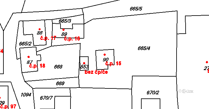 Dolní Kamenice 15, Česká Kamenice na parcele st. 90 v KÚ Dolní Kamenice, Katastrální mapa