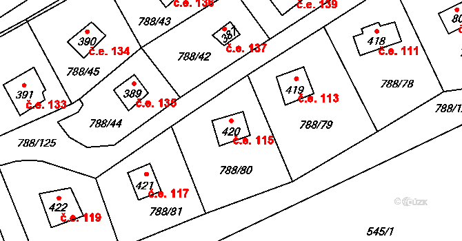 Nučice 115 na parcele st. 420 v KÚ Nučice u Rudné, Katastrální mapa