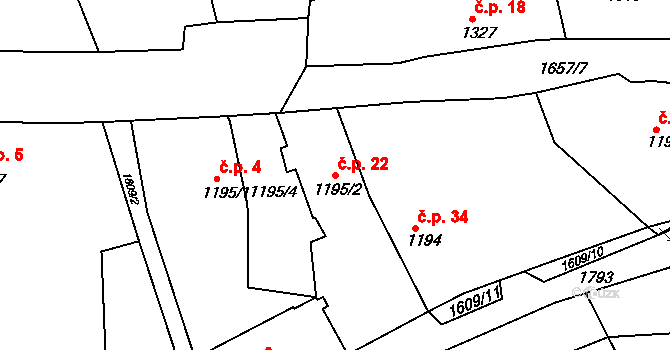 Zichov 22, Koloveč na parcele st. 1195/2 v KÚ Zichov, Katastrální mapa