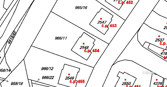 Týnské Předměstí 454, Domažlice na parcele st. 2548 v KÚ Domažlice, Katastrální mapa