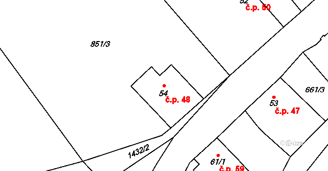 Černotín 48, Dnešice na parcele st. 54 v KÚ Černotín u Dnešic, Katastrální mapa