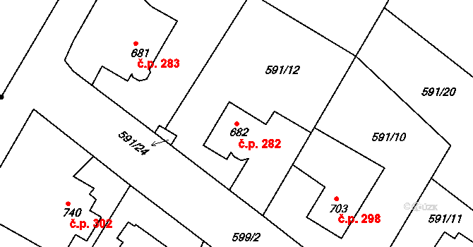 Broumov 282 na parcele st. 682 v KÚ Broumov, Katastrální mapa