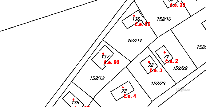 Klenovka 56, Přelouč na parcele st. 137 v KÚ Klenovka, Katastrální mapa