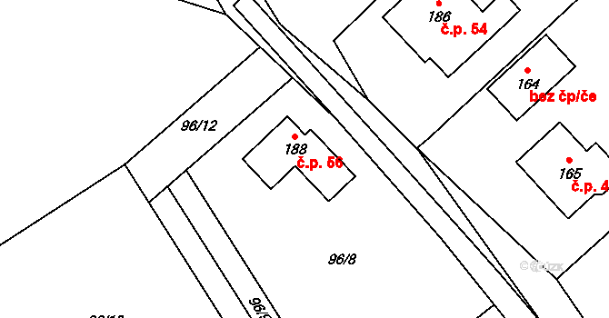 Sokolí 56, Třebíč na parcele st. 188 v KÚ Sokolí, Katastrální mapa