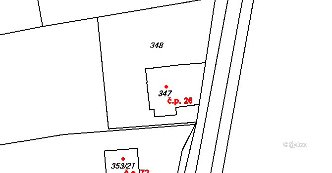 Koukolná 26, Dětmarovice na parcele st. 347 v KÚ Koukolná, Katastrální mapa