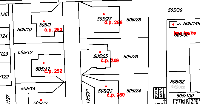 Vochov 249 na parcele st. 505/25 v KÚ Vochov, Katastrální mapa
