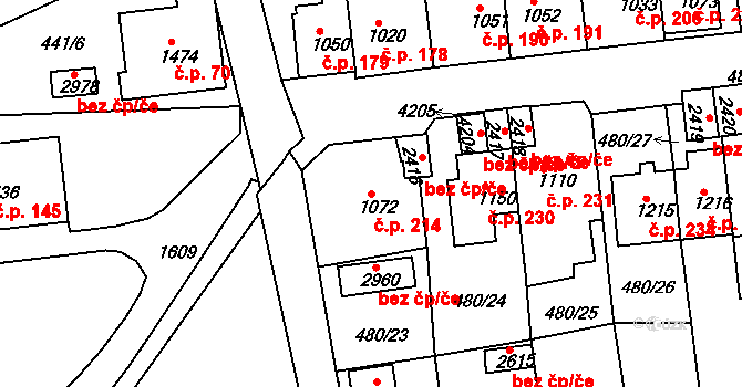 Horní Brána 214, Český Krumlov na parcele st. 1072 v KÚ Český Krumlov, Katastrální mapa