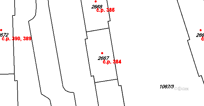 Plešivec 384, Český Krumlov na parcele st. 2667 v KÚ Český Krumlov, Katastrální mapa
