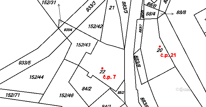 Horní Vilímeč 7, Počátky na parcele st. 22 v KÚ Horní Vilímeč, Katastrální mapa