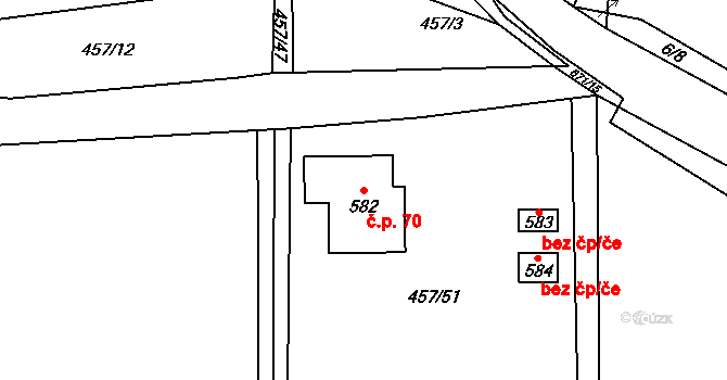 Zářecká Lhota 70 na parcele st. 582 v KÚ Zářecká Lhota, Katastrální mapa