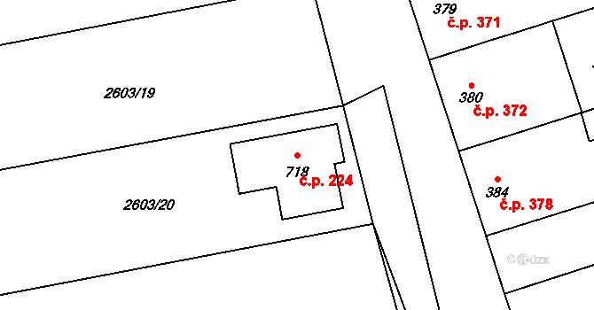 Vlasatice 224 na parcele st. 718 v KÚ Vlasatice, Katastrální mapa