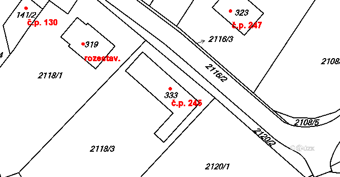Šošůvka 245 na parcele st. 333 v KÚ Šošůvka, Katastrální mapa
