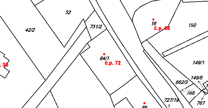 Roveň 72, Rychnov nad Kněžnou na parcele st. 84/1 v KÚ Roveň u Rychnova nad Kněžnou, Katastrální mapa