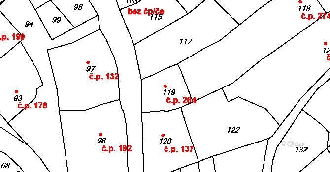 Borkovany 264 na parcele st. 119 v KÚ Borkovany, Katastrální mapa