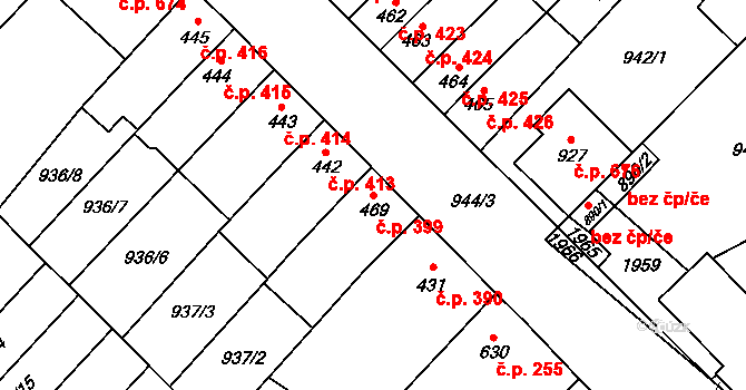 Kvasice 399 na parcele st. 469 v KÚ Kvasice, Katastrální mapa
