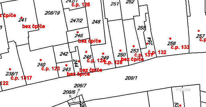 Holešov 128 na parcele st. 249 v KÚ Holešov, Katastrální mapa