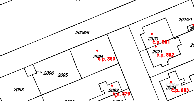 Holešov 880 na parcele st. 2094 v KÚ Holešov, Katastrální mapa
