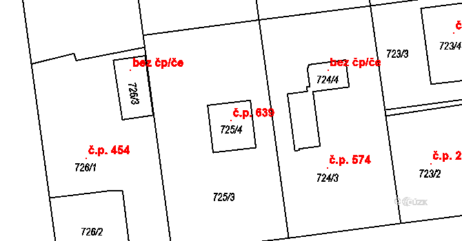 Píšť 639 na parcele st. 725/4 v KÚ Píšť, Katastrální mapa