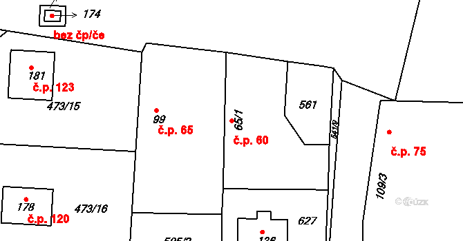 Chvalovice 60, Kovanice na parcele st. 65/1 v KÚ Chvalovice u Nymburka, Katastrální mapa