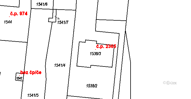 Předměstí 2365, Litoměřice na parcele st. 1538/3 v KÚ Litoměřice, Katastrální mapa