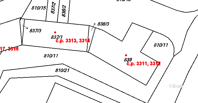 Jablonecké Paseky 3311,3312, Jablonec nad Nisou na parcele st. 839 v KÚ Jablonecké Paseky, Katastrální mapa