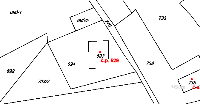 Desná III 529, Desná na parcele st. 693 v KÚ Desná III, Katastrální mapa