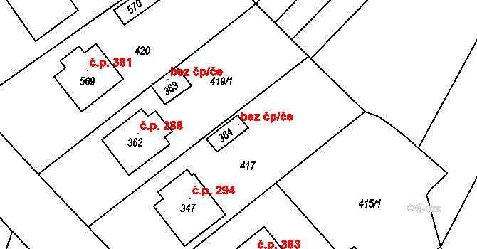 Merklín 121659488 na parcele st. 364 v KÚ Merklín u Přeštic, Katastrální mapa