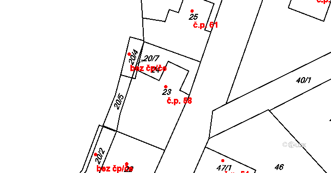 Heroltice 58, Jihlava na parcele st. 23 v KÚ Heroltice u Jihlavy, Katastrální mapa