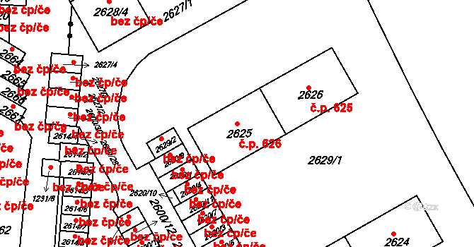 Lyžbice 626, Třinec na parcele st. 2625 v KÚ Lyžbice, Katastrální mapa