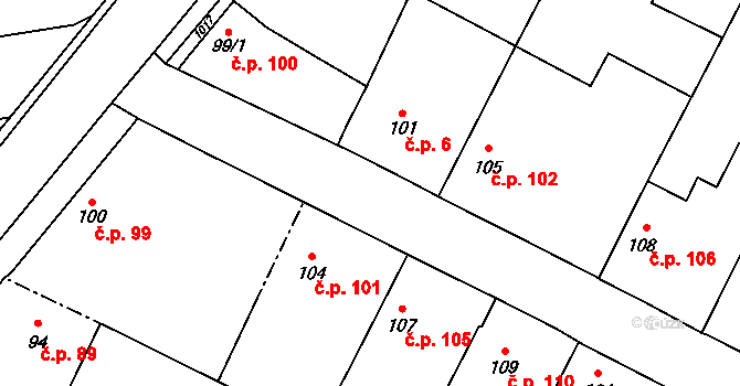 Chotětov 6 na parcele st. 101 v KÚ Chotětov, Katastrální mapa