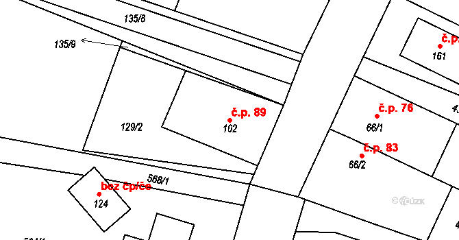 Bezděkov 89 na parcele st. 102 v KÚ Bezděkov, Katastrální mapa