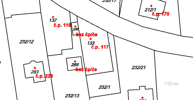 Lhota 117 na parcele st. 133 v KÚ Lhota u Kamenných Žehrovic, Katastrální mapa